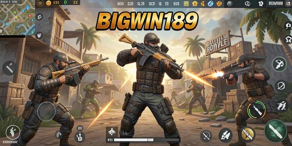 Screenshot gameplay seru di BIGWIN189, memperlihatkan aksi Battle Royale.