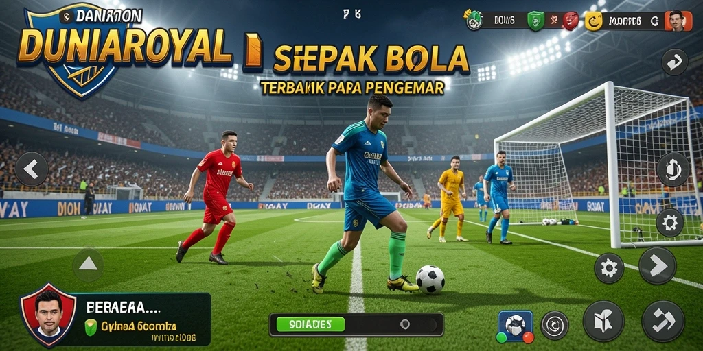 Tampilan gameplay sepak bola yang mendebarkan di DUNIAROYAL.