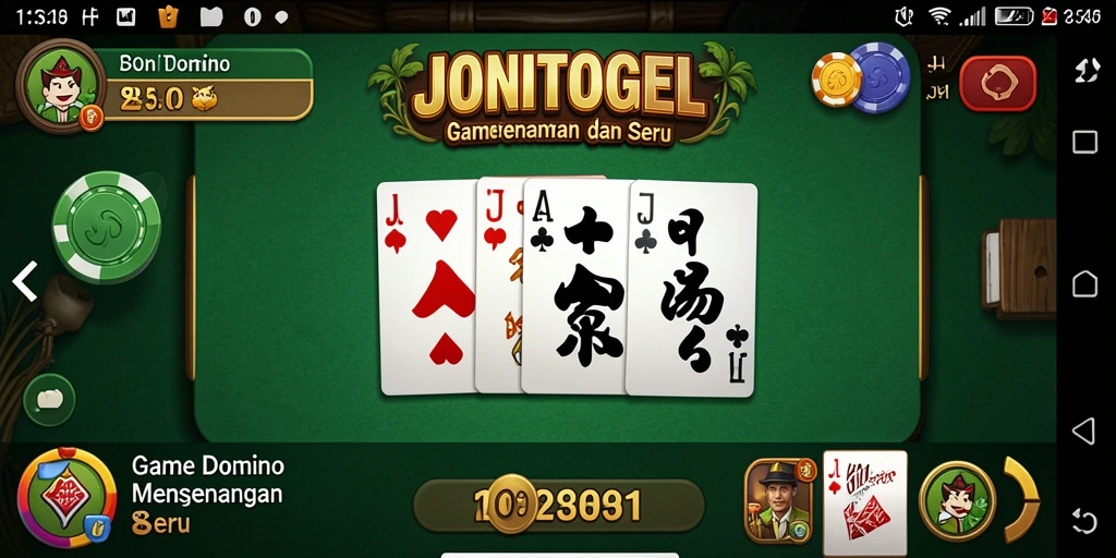 Screenshot utama JONITOGEL menampilkan gameplay domino yang seru dan interaktif.
