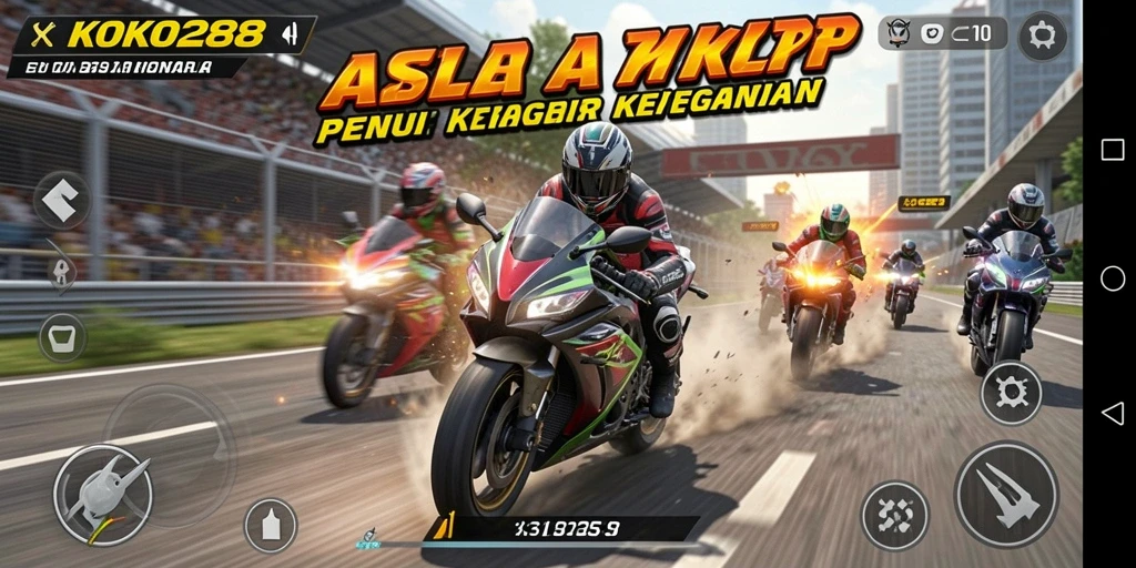Screenshot gameplay KOKO288 dengan balapan motor yang seru.