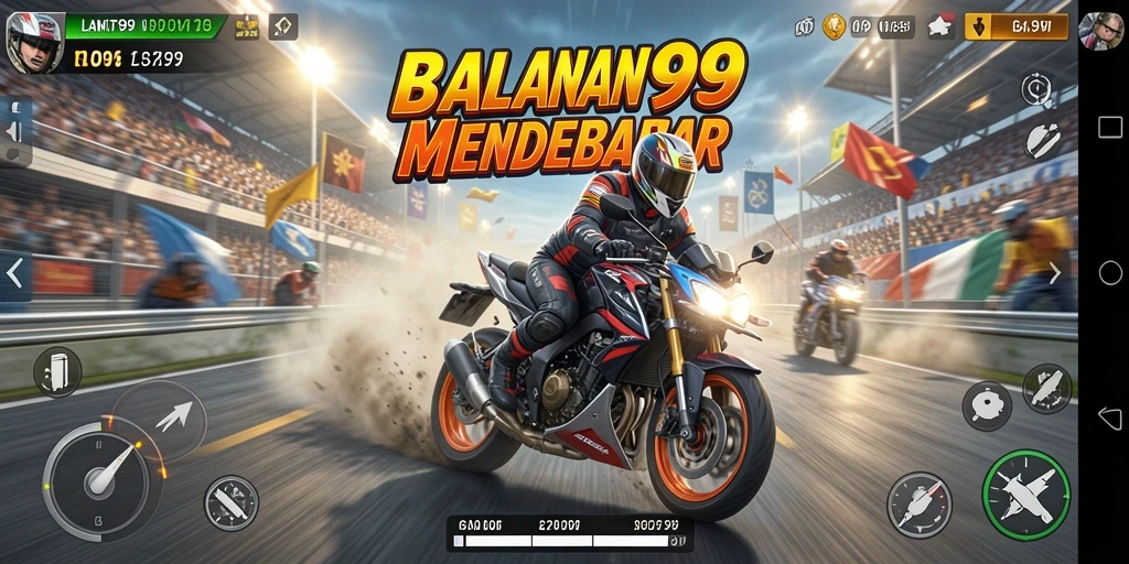 Tampilan seru gameplay LANGIT99 dengan balapan motor yang mendebarkan.