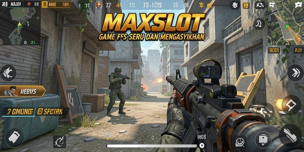 Tampilan gameplay seru dari MAXSLOT dalam pertempuran FPS.