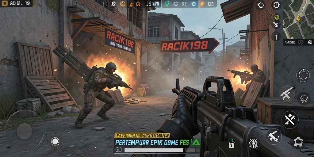 Tangkapan layar gameplay dari RACIK198 menunjukkan aksi pertempuran yang intens.