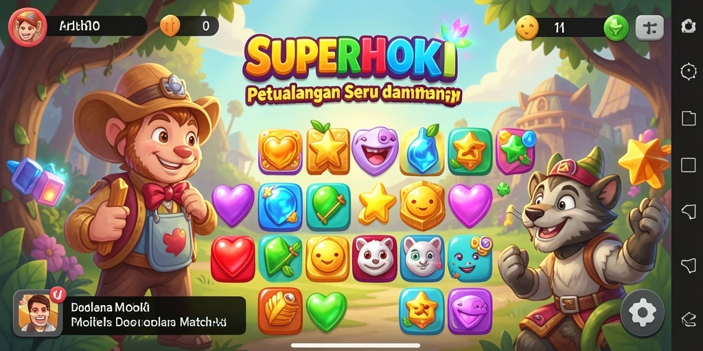 Tampilan gameplay seru dari SUPERHOKI dengan elemen Match-3.