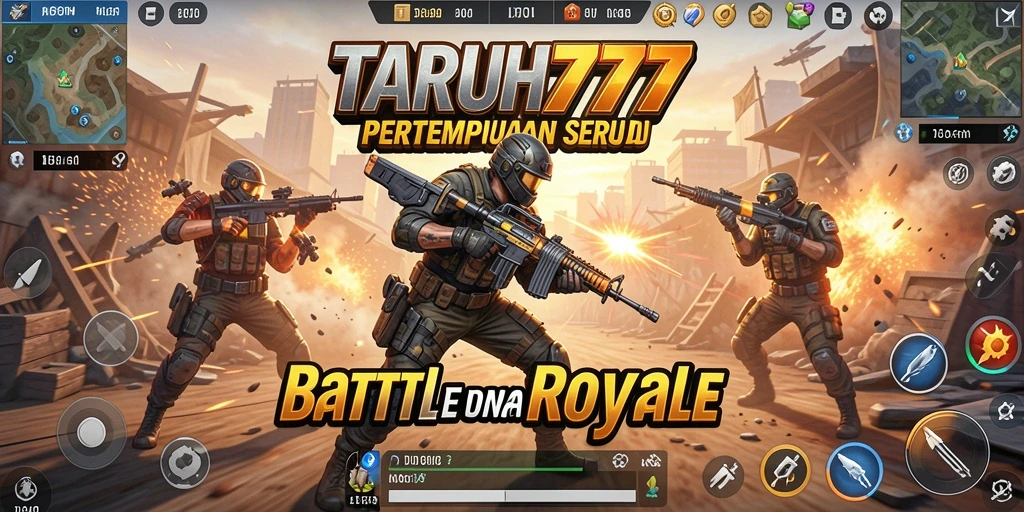 Screenshot menunjukkan pertempuran intens di arena Battle Royale.